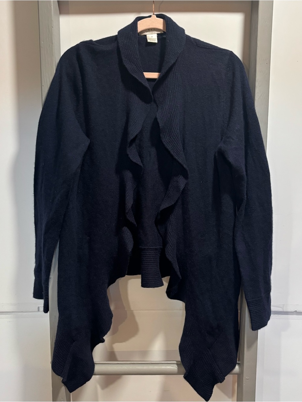 Kenar M cashmere Navy waterfall Ruffle-Front Cardigan, natural, 90s, indie, Boho